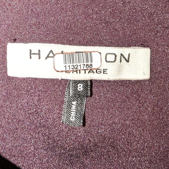 Halston Heritage | Cotton & Silk Syrah Burgundy Stripe Seam Mini Dress | Size 8 - Picture 8 of 15